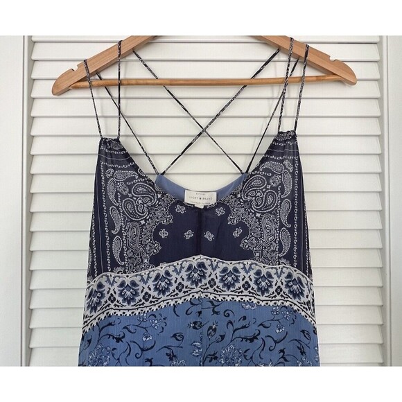 Lucky Brand Layla Scarf Dress Womens Small Blue Floral Strappy Flowy Sheer Boho - Picture 6 of 14